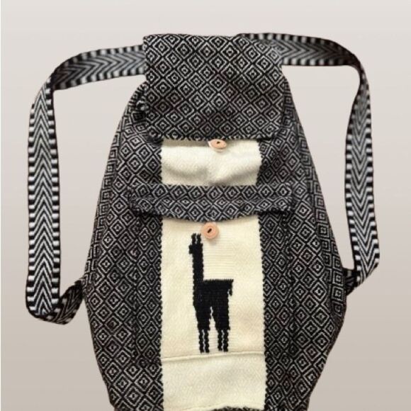 Black and Cream Textured Lama Backpack - Picture 1 of 13